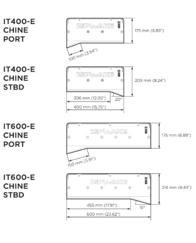 Intercepteur 600-E Pro "chine" bâbord avec câble 3 m & cache-câble