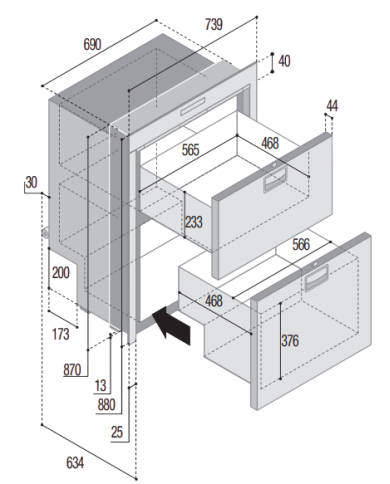 Réfrigérateur/congélateur double tiroir DW210 OCX2 DTX